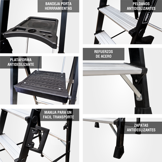 ESCALERA ALUMINIO PORTÁTIL HIGH QUALITY 5P 150KG 1.25m APHQ150-5IA AMERICAN BULL - imagen 5
