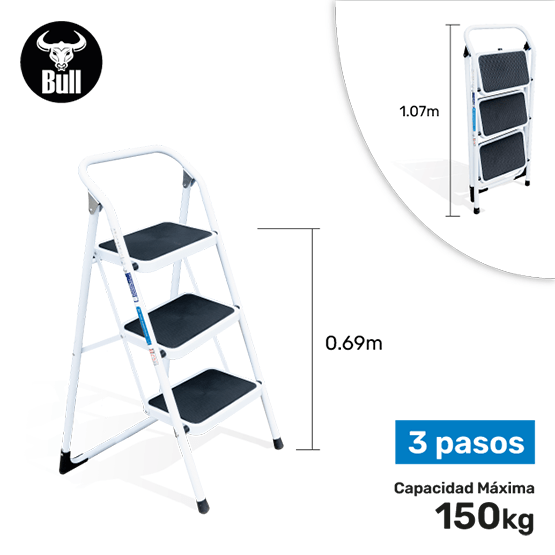ESCALERA ALUMINIO TIPO TABURETE 3P 150KG 0.69m ST150-3IA AMERICAN BULL - imagen 1