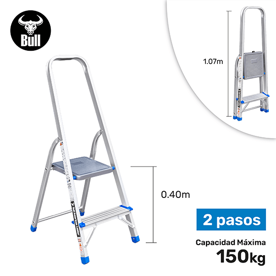 ESCALERA ALUMINIO TIPO BANQUETA 2P 150KG 0.40m EAB150-2IA AMERICAN BULL