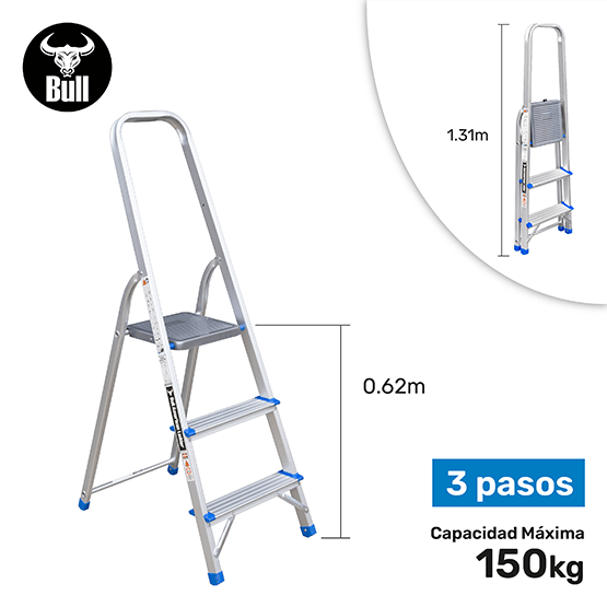 ESCALERA ALUMINIO TIPO BANQUETA 3P 150KG 0.62m EAB150-3IA AMERICAN BULL - imagen 1