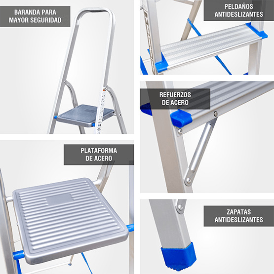 ESCALERA ALUMINIO TIPO BANQUETA 3P 150KG 0.62m EAB150-3IA AMERICAN BULL - imagen 5