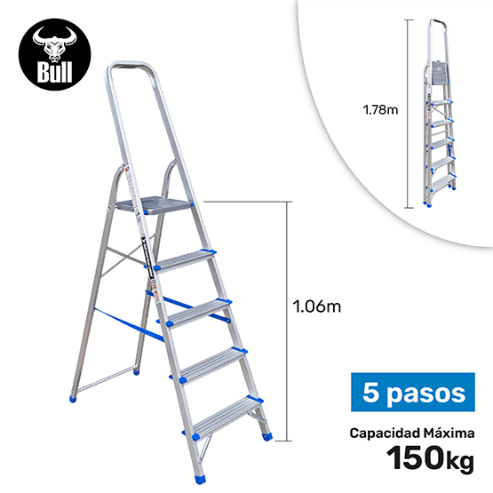 ESCALERA ALUMINIO TIPO BANQUETA 5P 150KG 1.06m EAB150-5IA AMERICAN BULL - imagen 1