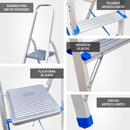 ESCALERA ALUMINIO TIPO BANQUETA 5P 150KG 1.06m EAB150-5IA AMERICAN BULL - imagen 5