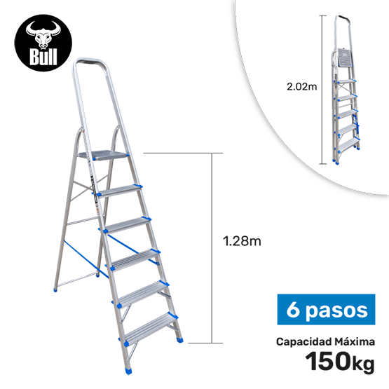 ESCALERA ALUMINIO TIPO BANQUETA 6P 150KG 1.28m EAB150-6IA AMERICAN BULL