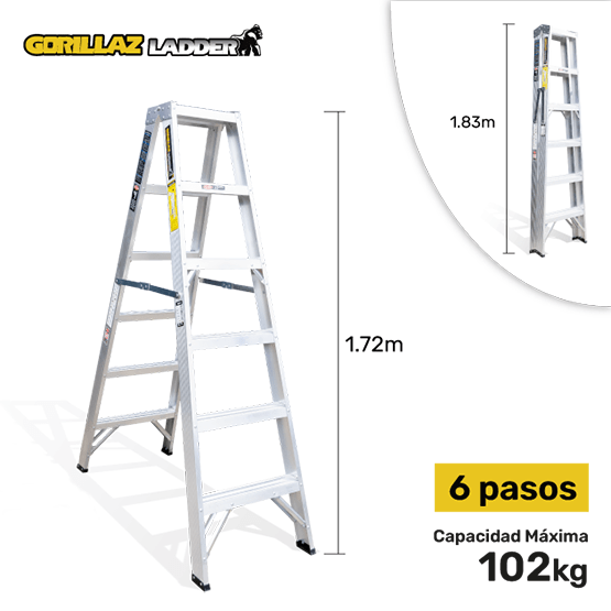 ESCALERA ALUMINIO TIJERA DOBLE 1.83m GATD6-II GORILLAZ 102KG