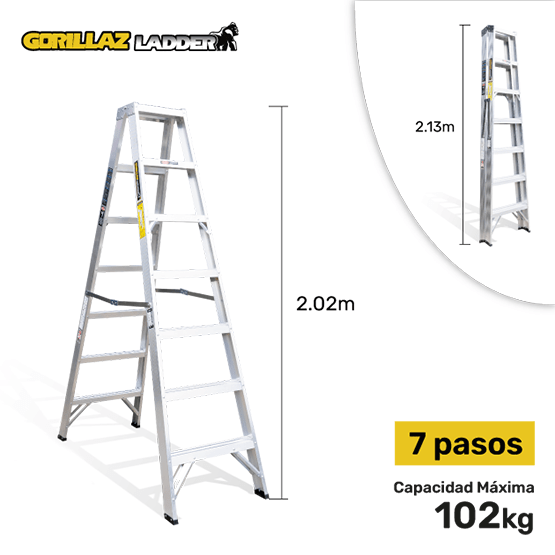 ESCALERA ALUMINIO TIJERA DOBLE 2.13m GATD7-II GORILLAZ 102KG - imagen 1