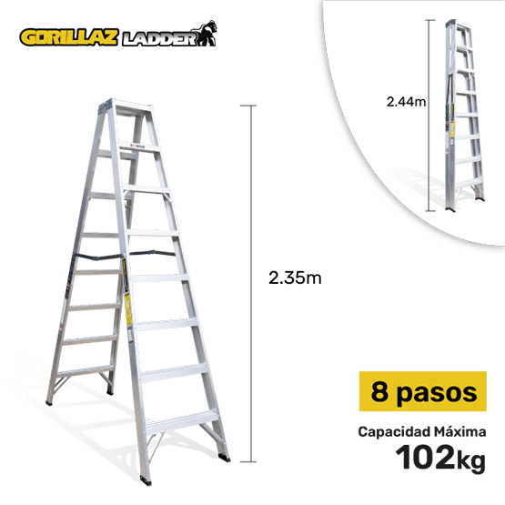 ESCALERA ALUMINIO TIJERA DOBLE 2.44m GATD8-II GORILLAZ 102KG