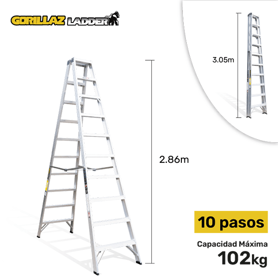 ESCALERA ALUMINIO TIJERA DOBLE 3.05m GATD10-II GORILLAZ 102KG