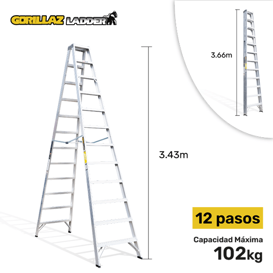 ESCALERA ALUMINIO TIJERA DOBLE 3.66m GATD12-II GORILLAZ 102KG