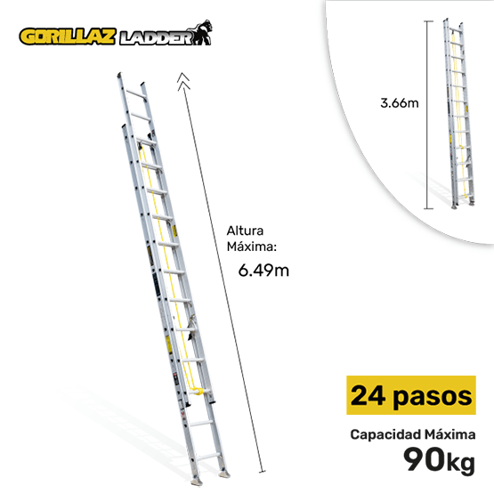 ESCALERA ALUMINIO EXTENSION 6.56m GATT24-III GORILLAZ 90KG - imagen 1