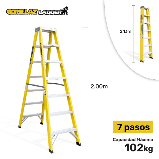 ESCALERA FIBRA TIJERA DOBLE 2.13m GFTD7-II GORILLAZ 102KG