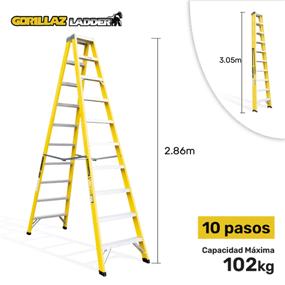 ESCALERA FIBRA TIJERA DOBLE 3.05m GFTD10-II GORILLAZ 102KG