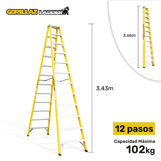 ESCALERA FIBRA TIJERA DOBLE 3.66m GFTD12-II GORILLAZ 102KG
