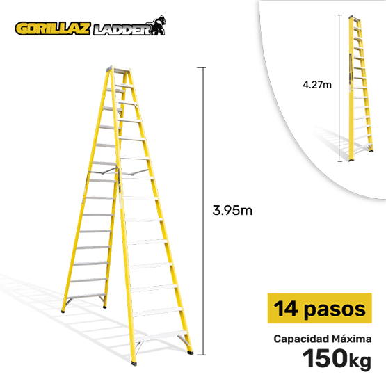 ESCALERA FIBRA TIJERA DOBLE 4.27m GFTD14-IA GORILLAZ 150KG