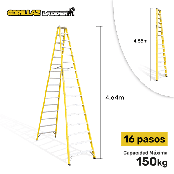 ESCALERA FIBRA TIJERA DOBLE 4.88m GFTD16-IA GORILLAZ 150KG