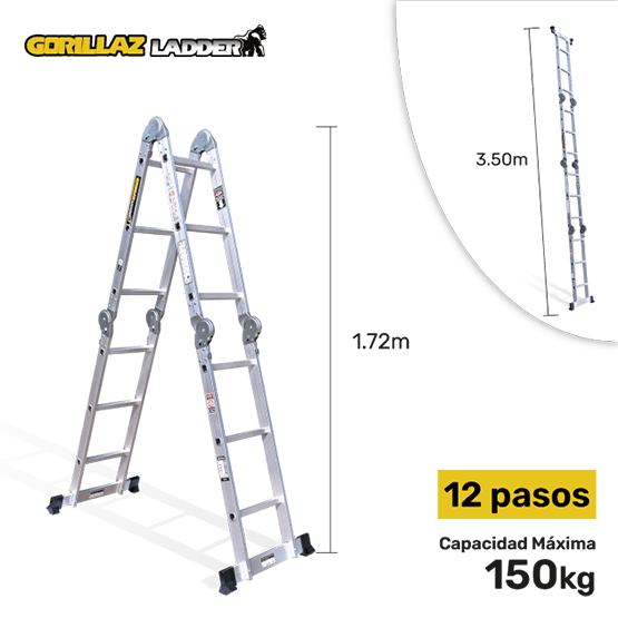ESCALERA ALUMINIO MULTIPROPOSITO GAM12-IA+P GORILLAZ 150KG - imagen 2