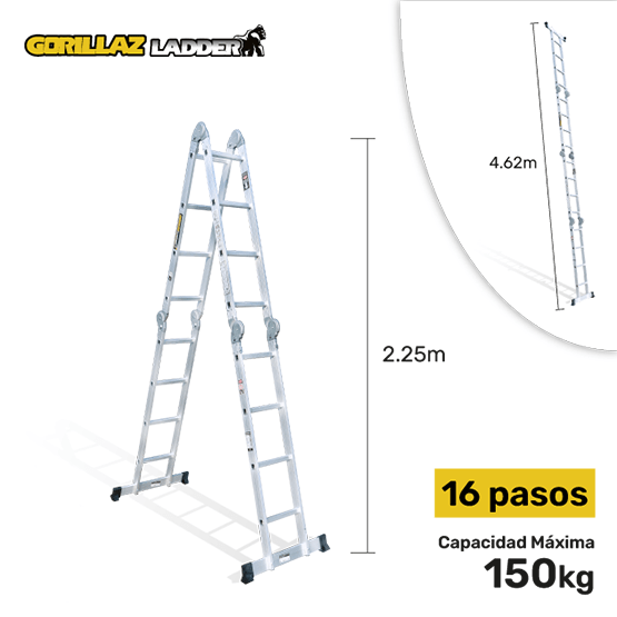 ESCALERA ALUMINIO MULTIPROPOSITO GAM16-IA+P GORILLAZ 150KG - imagen 2