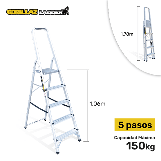 ESCALERA ALUMINIO BANQUETA 1.06m GAB5-IA GORILLAZ 150KG