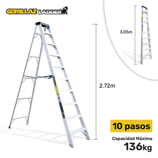 ESCALERA ALUMINIO TIJERA SIMPLE 3.05m GORILLAZ 150kg