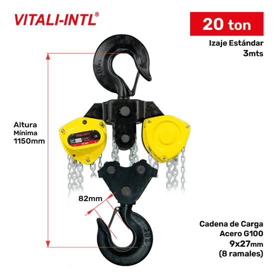 TECLE MANUAL 0.25T 3MTSCARGA 4X12MM(1) - 3MTSMANDO 3X15X10MM(2)