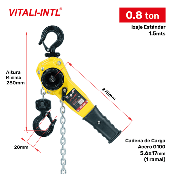 TECLE MANUAL 0.25T 3MTSCARGA 4X12MM(1) - 3MTSMANDO 3X15X10MM(2)