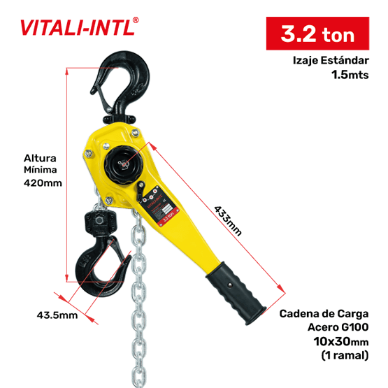 TECLE MANUAL 0.25T 3MTSCARGA 4X12MM(1) - 3MTSMANDO 3X15X10MM(2)