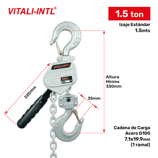 TECLE MANUAL 0.25T 3MTSCARGA 4X12MM(1) - 3MTSMANDO 3X15X10MM(2)
