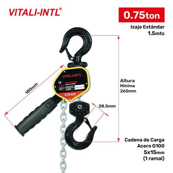 TECLE MANUAL 0.25T 3MTSCARGA 4X12MM(1) - 3MTSMANDO 3X15X10MM(2)