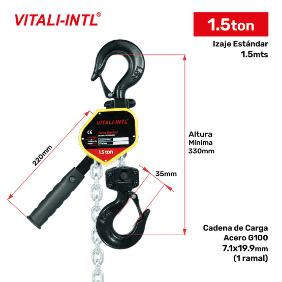 TECLE MANUAL 0.25T 3MTSCARGA 4X12MM(1) - 3MTSMANDO 3X15X10MM(2)