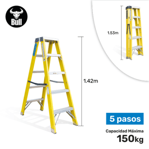 ESCALERA FIBRA TIJERA DOBLE ACCESO 5P 150KG 1.53m FTD150-5IA AMERICAN BULL