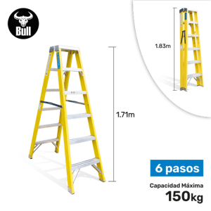 ESCALERA FIBRA TIJERA DOBLE ACCESO 6P 150KG 1.83m FTD150-6IA AMERICAN BULL