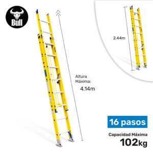ESCALERA FIBRA TELESCOPICA 16P 102KG 4.14m FTT102-16II AMERICAN BULL