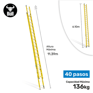 ESCALERA FIBRA TELESCOPICA 40P 136KG 11.39m FTT136-40IA AMERICAN BULL