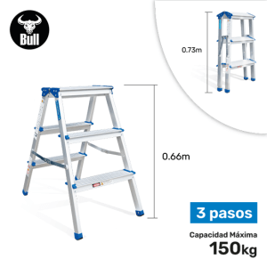 ESCALERA ALUMINIO TIPO BANQUETA DOBLE 3P 150KG 0.66m ABD150-3IA AMERICAN BULL