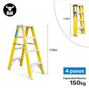 ESCALERA FIBRA TIJERA DOBLE ACCESO 4P 150KG 1.22m FTD150-4IA AMERICAN BULL