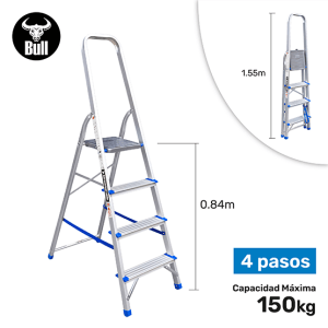 ESCALERA ALUMINIO TIPO BANQUETA 4P 150KG 0.84m EAB150-4IA AMERICAN BULL