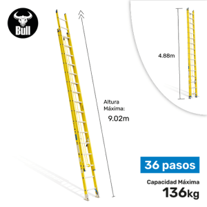 ESCALERA FIBRA TELESCOPICA 32P 136KG 9.02m FTT136-32IA AMERICAN BULL