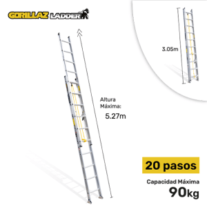 ESCALERA ALUMINIO EXTENSION 5.28m GATT20-III GORILLAZ 90KG