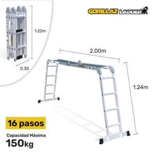 ESCALERA ALUMINIO MULTIPROPOSITO GAM16-IA+P GORILLAZ 150KG