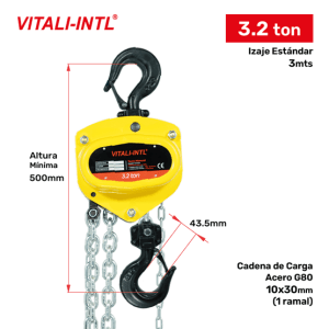 TECLE MANUAL 0.25T 3MTSCARGA 4X12MM(1) - 3MTSMANDO 3X15X10MM(2)
