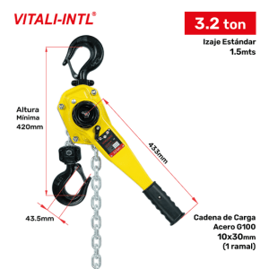 TECLE MANUAL 0.25T 3MTSCARGA 4X12MM(1) - 3MTSMANDO 3X15X10MM(2)