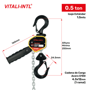TECLE MANUAL 0.25T 3MTSCARGA 4X12MM(1) - 3MTSMANDO 3X15X10MM(2)